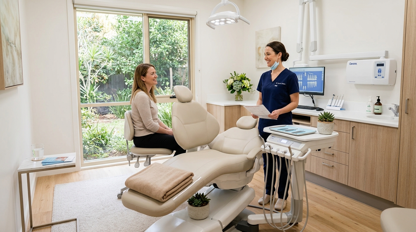 Dr. Ronald Marshall consulting with dental patient
